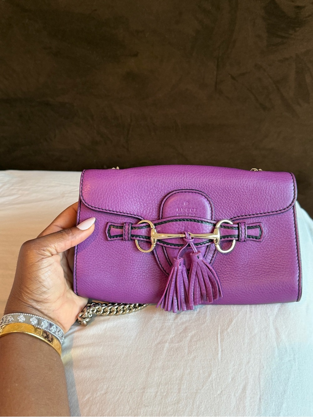 Gucci Emily Purple Leather Shoulder Bag with Tassel